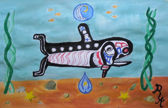 Art Studio PALETTE. Angelina Rudakova Picture.  Tempera Inspired by Indian Art 